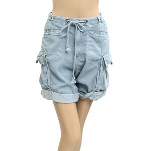 Free People Washed Cargo Shorts Low Waisted Denim Utility Casual Blue S 282916